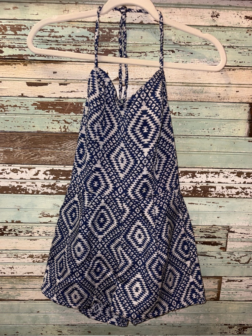 Jack by BB Dakota Blue and White Geometric shots Romper